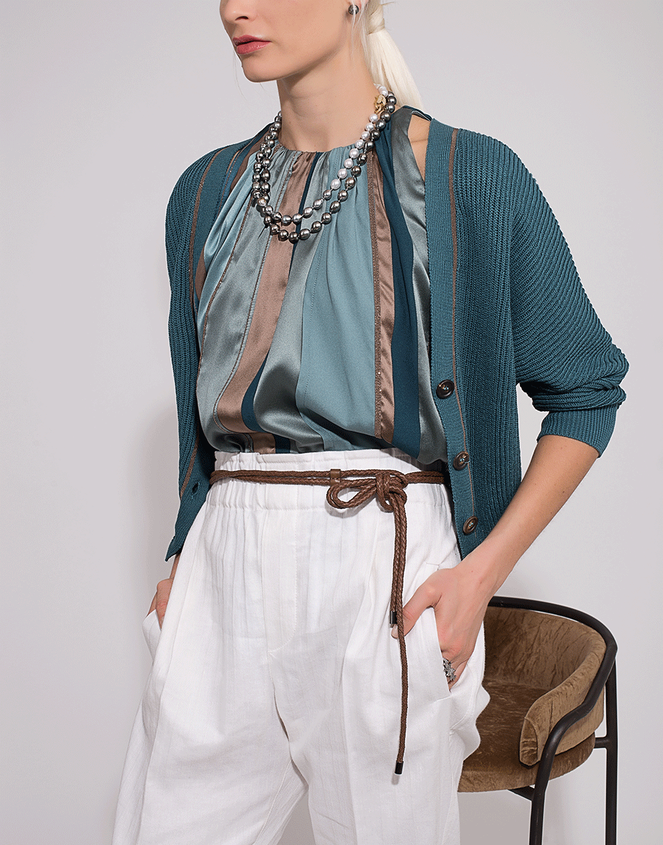 BRUNELLO CUCINELLI-Cropped Button V-Neck Cardigan-PETROL