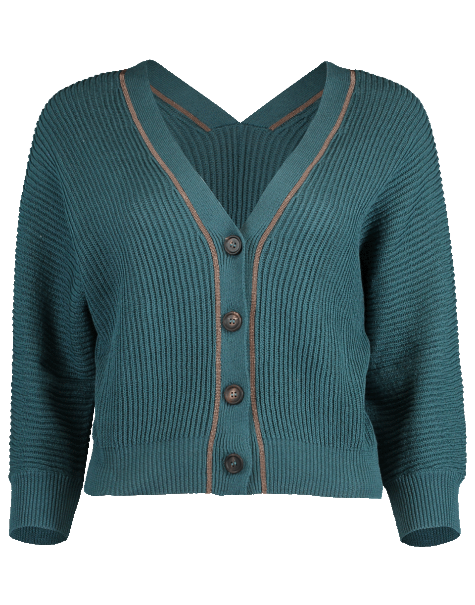 BRUNELLO CUCINELLI-Cropped Button V-Neck Cardigan-PETROL