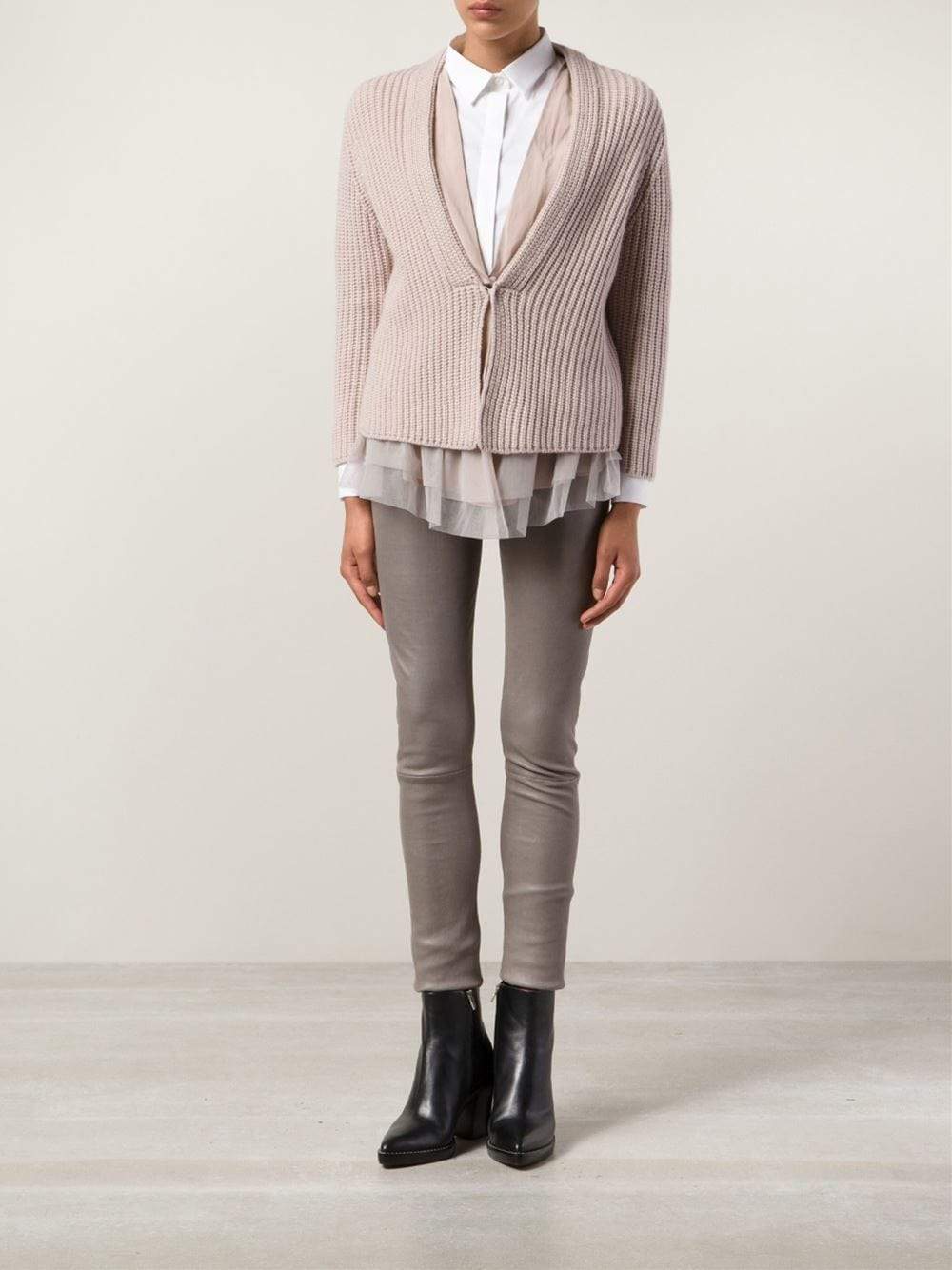 BRUNELLO CUCINELLI-English Ribbed Cardigan With Tulle-