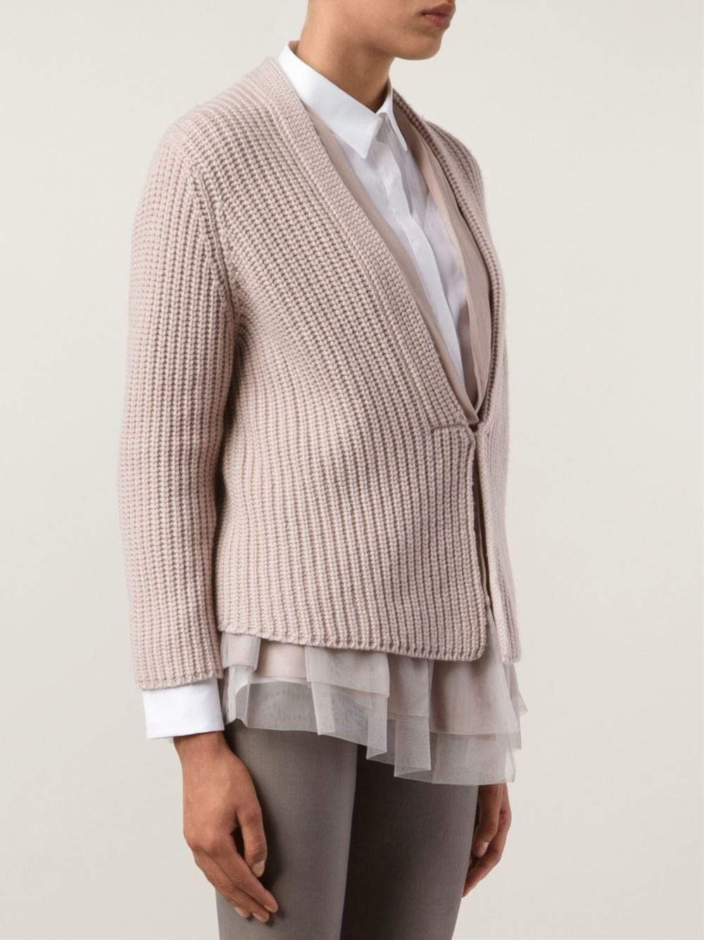 BRUNELLO CUCINELLI-English Ribbed Cardigan With Tulle-