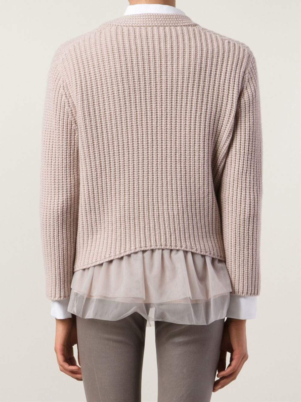 BRUNELLO CUCINELLI-English Ribbed Cardigan With Tulle-