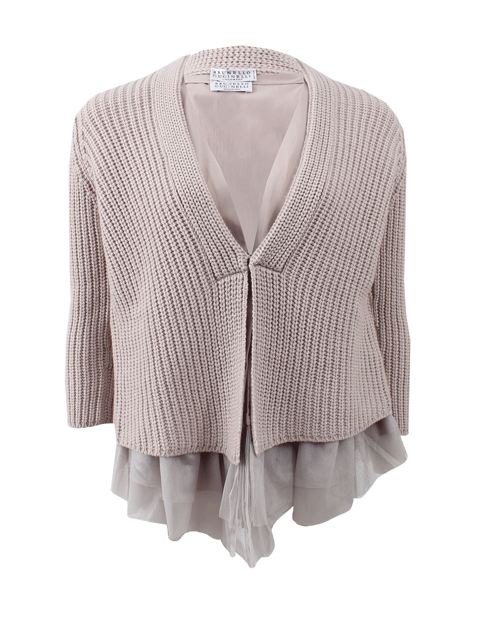 BRUNELLO CUCINELLI-English Ribbed Cardigan With Tulle-