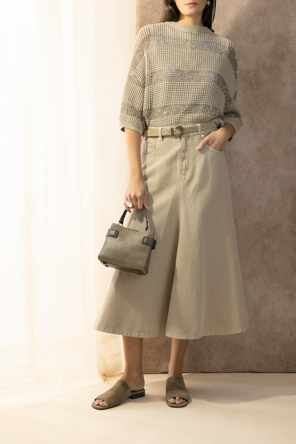 Water Reflection Button Cardigan - Light Beige-STRIPE-XS-CLOTHINGTOPCARDIGAN-BRUNELLO CUCINELLI