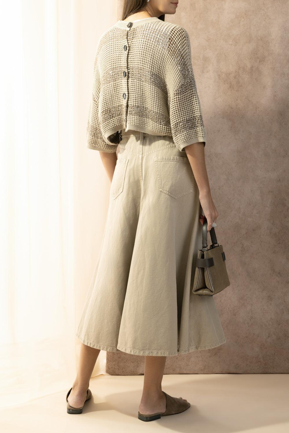 Water Reflection Button Cardigan - Light Beige-STRIPE-XS-CLOTHINGTOPCARDIGAN-BRUNELLO CUCINELLI