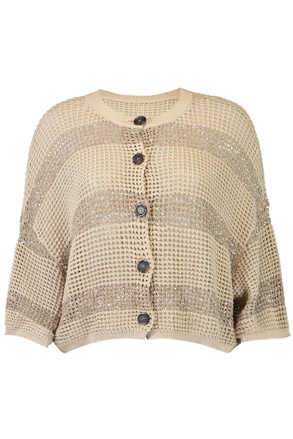 Water Reflection Button Cardigan - Light Beige-STRIPE-XS-CLOTHINGTOPCARDIGAN-BRUNELLO CUCINELLI