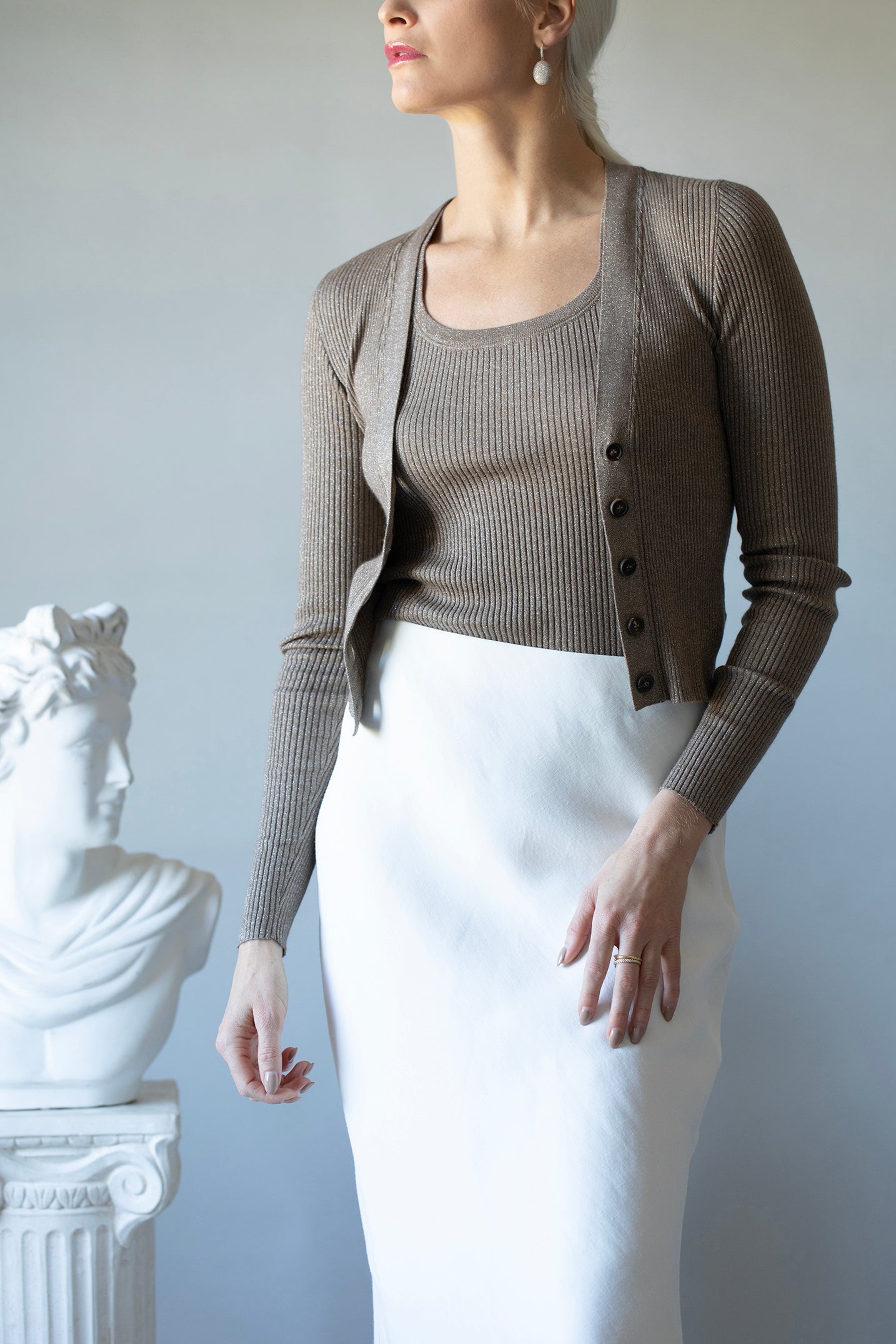 BRUNELLO CUCINELLI-Ribbed Cardigan - Tobbaco Brown-