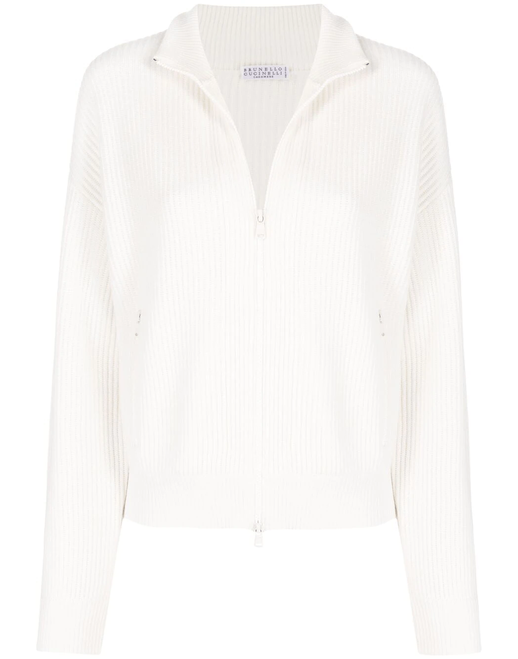 BRUNELLO CUCINELLI-Zip Front Monili Neck Cardigan-WHITE