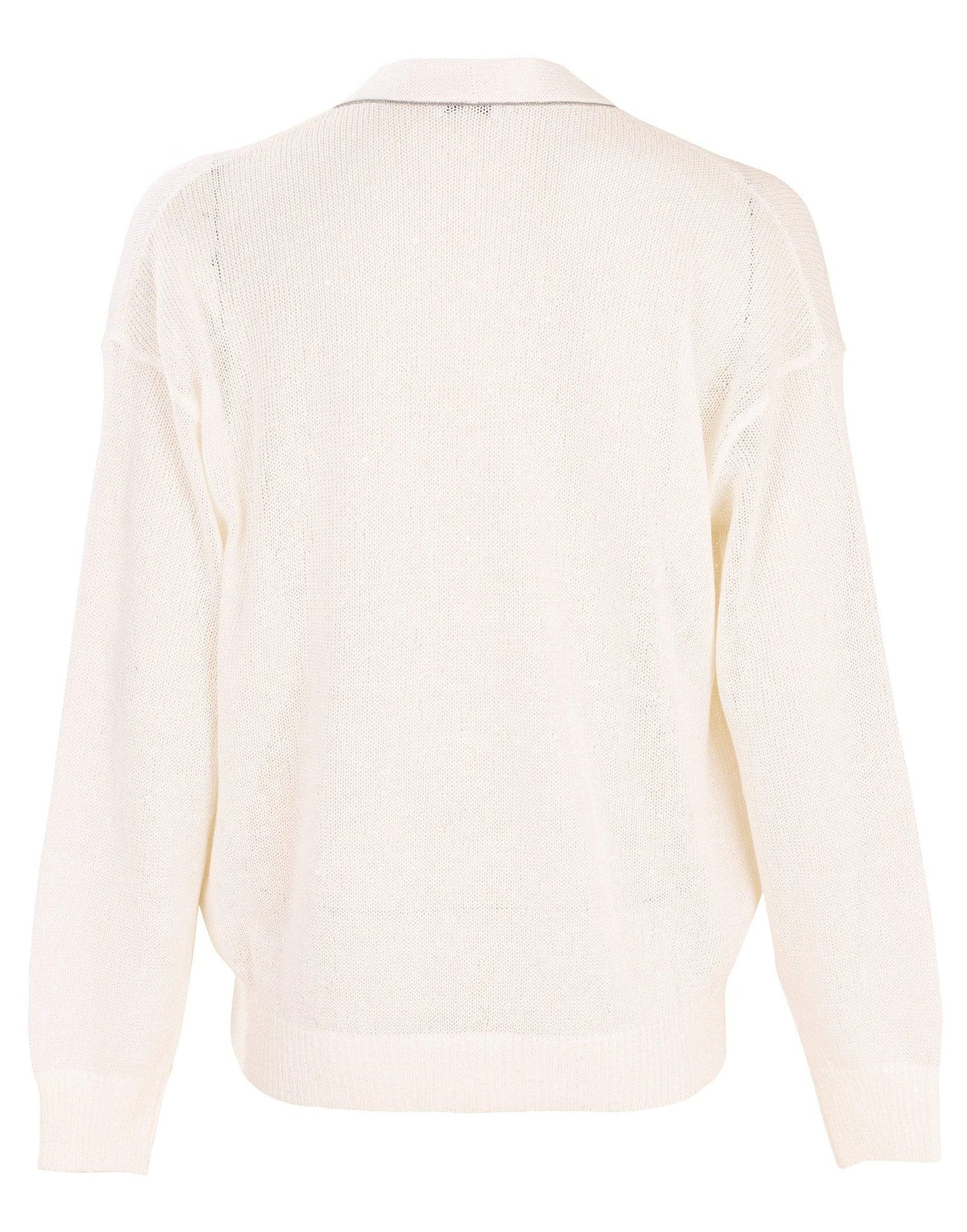 BRUNELLO CUCINELLI-White Monili Collar Paillette Cardigan-