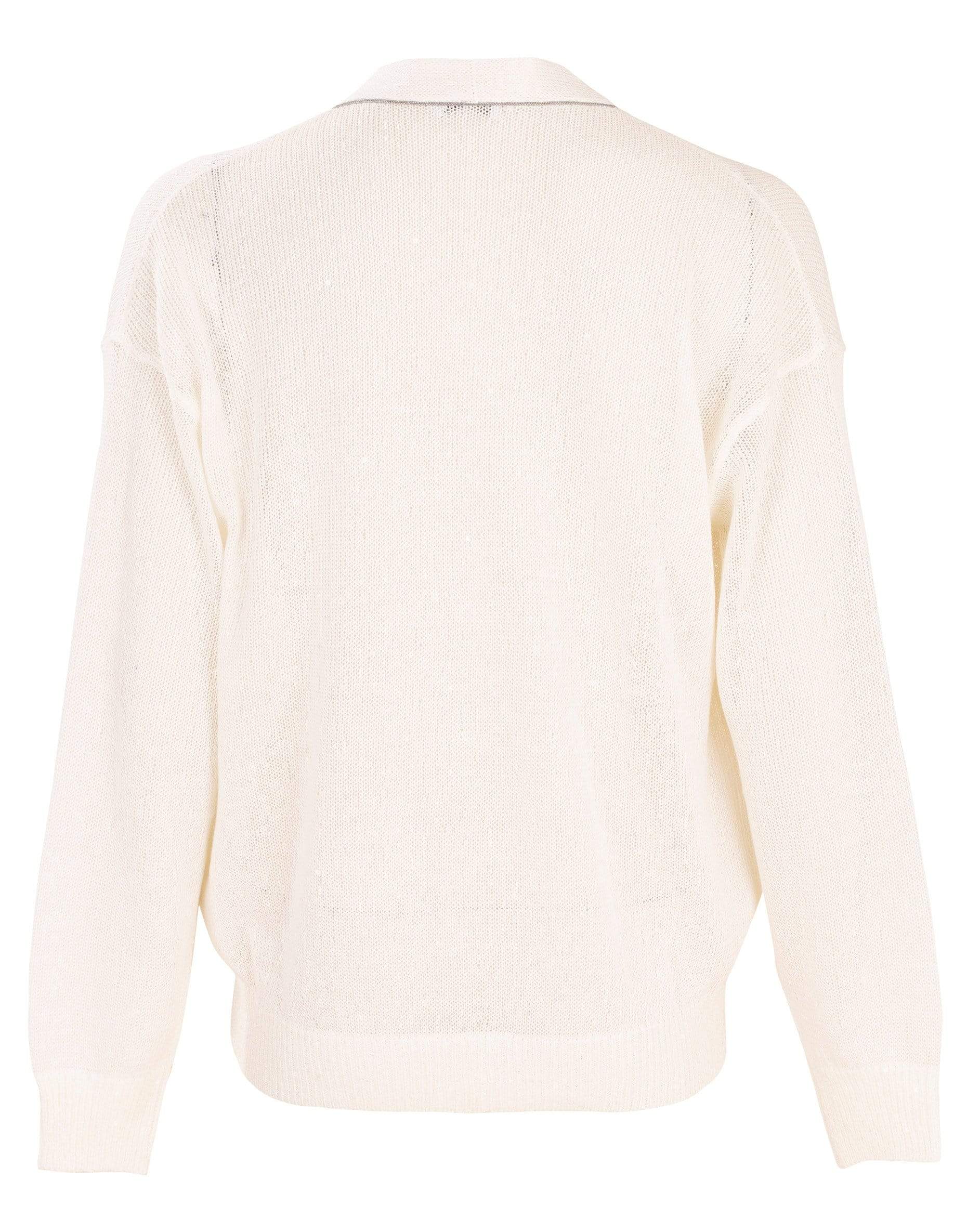 BRUNELLO CUCINELLI-White Monili Collar Paillette Cardigan-