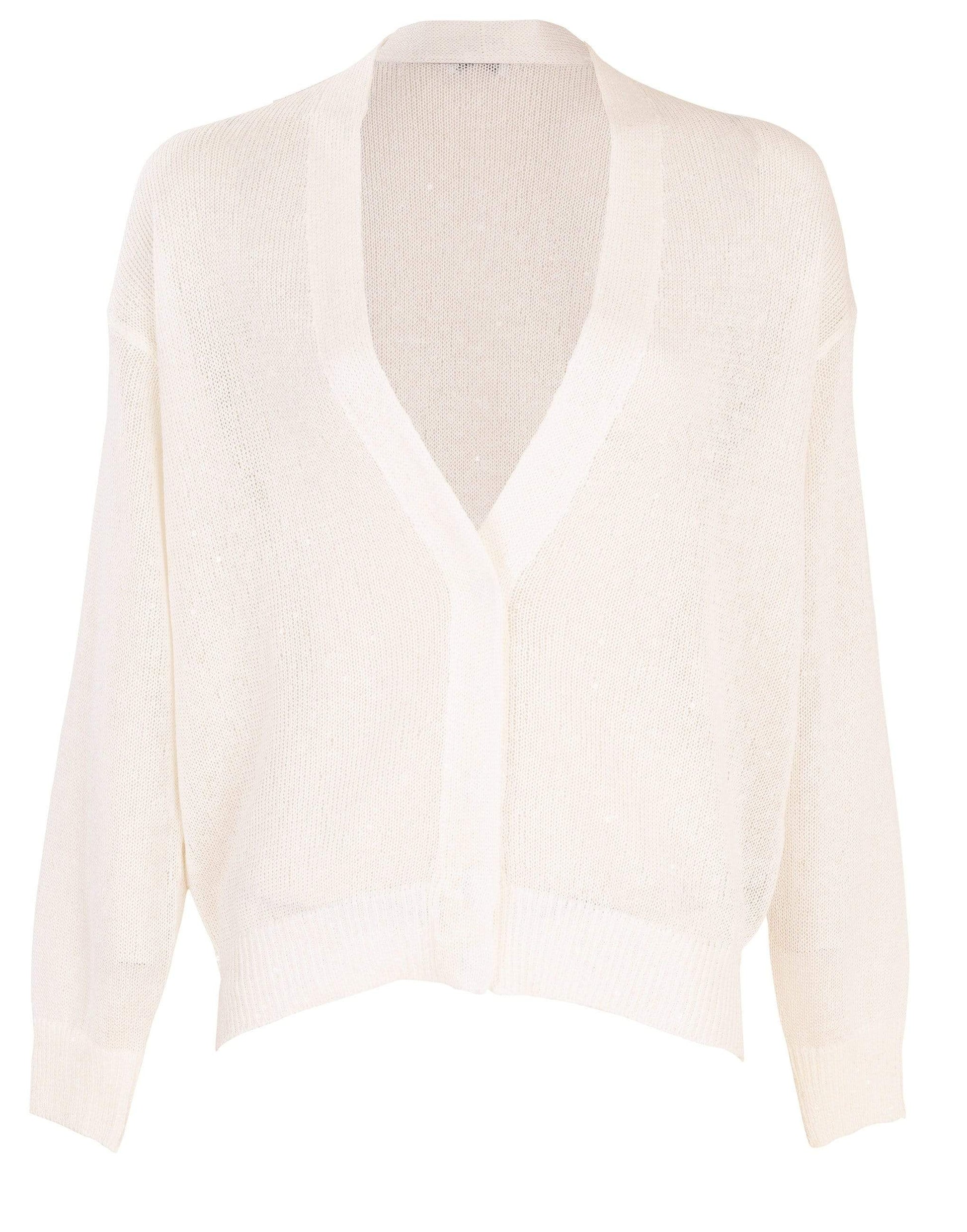 BRUNELLO CUCINELLI-White Monili Collar Paillette Cardigan-
