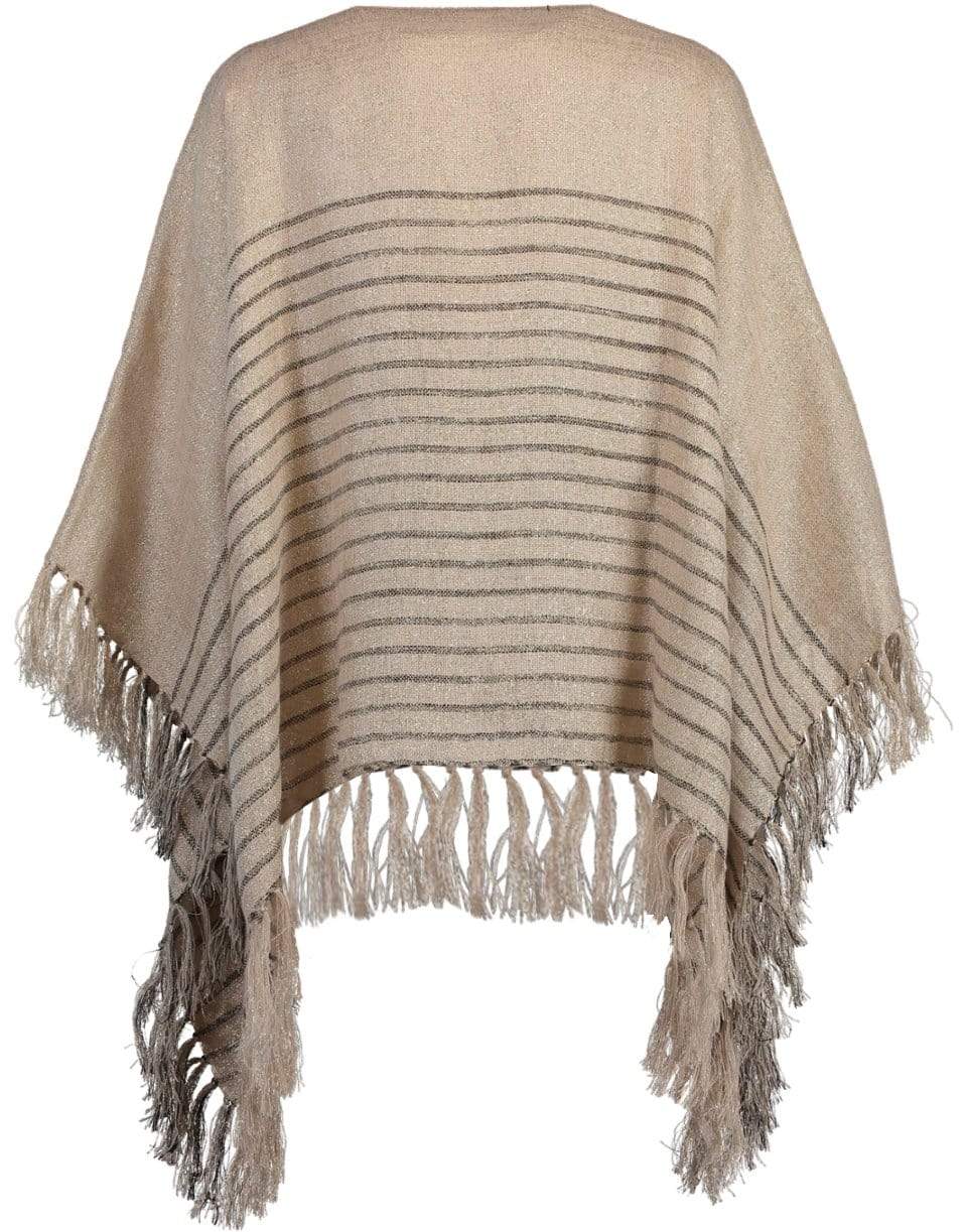 BRUNELLO CUCINELLI-Beige and Grey Striped Fringe Poncho-BEIG/BLK