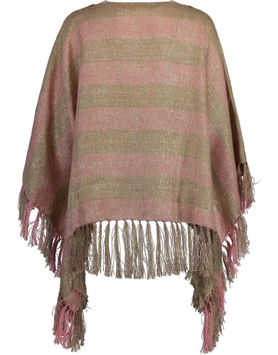 BRUNELLO CUCINELLI-Beige and Pink Striped Fringe Poncho-BEIG/PNK