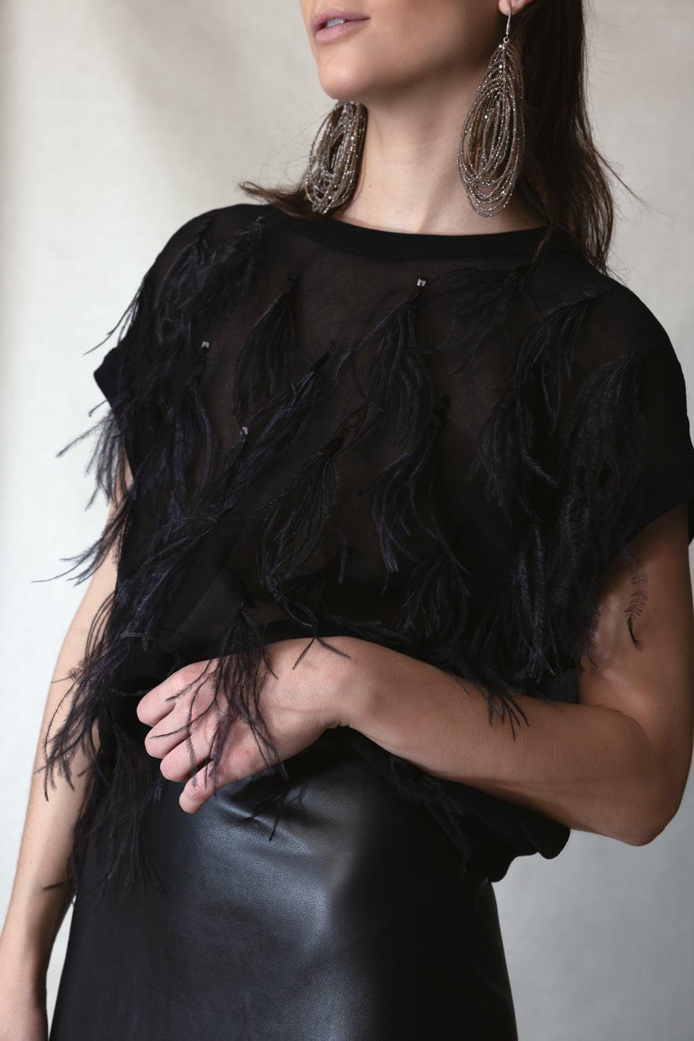 BRUNELLO CUCINELLI-Feather Embellished Blouse - Black-