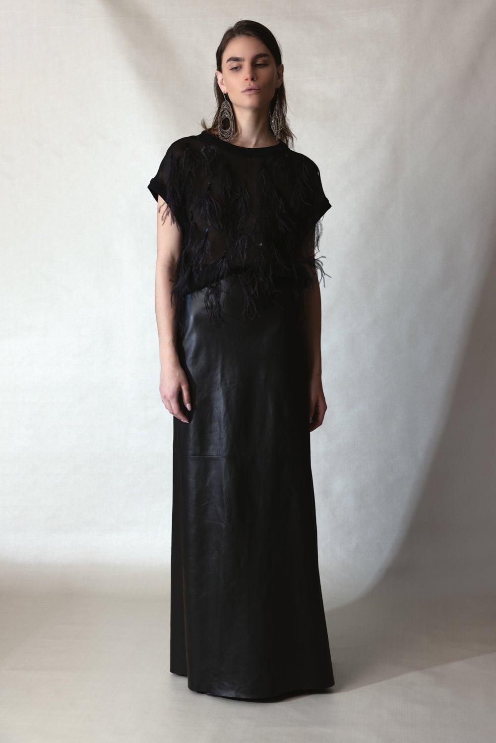 BRUNELLO CUCINELLI-Feather Embellished Blouse - Black-