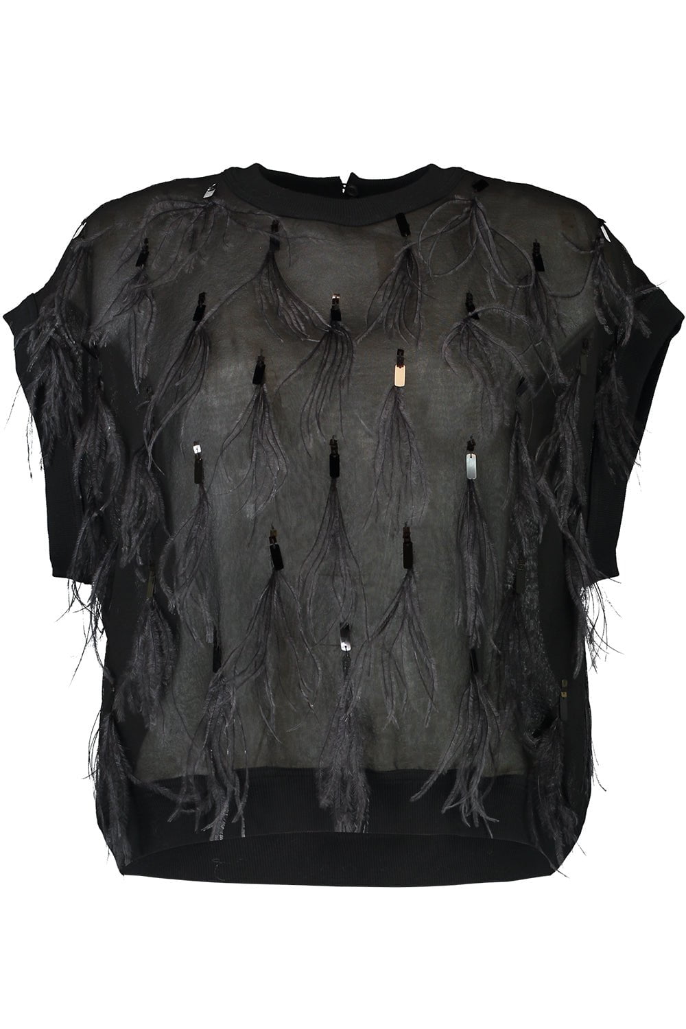 BRUNELLO CUCINELLI-Feather Embellished Blouse - Black-