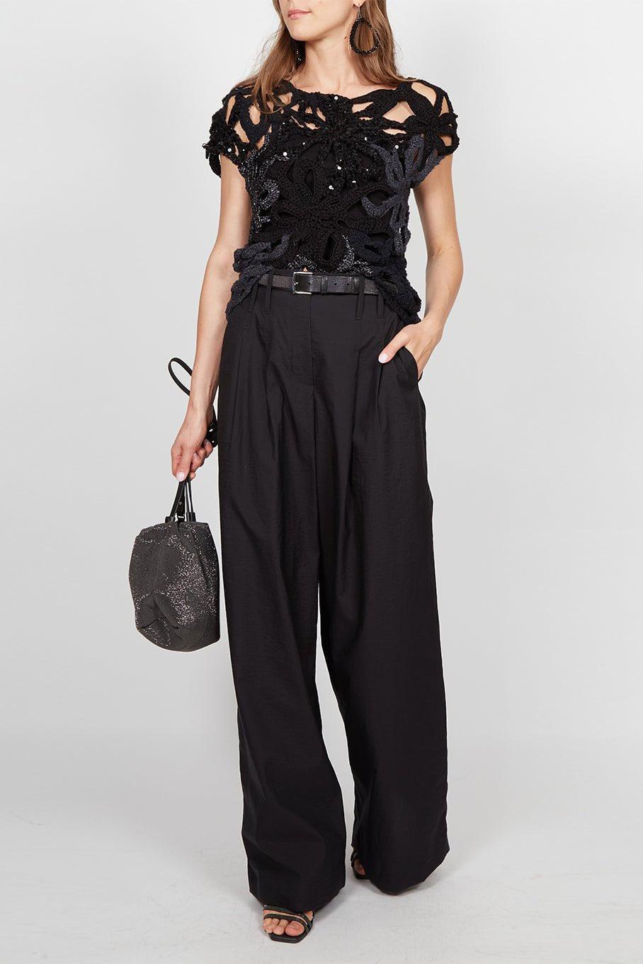 BRUNELLO CUCINELLI-Marine Botanical Crochet Top-BLACK