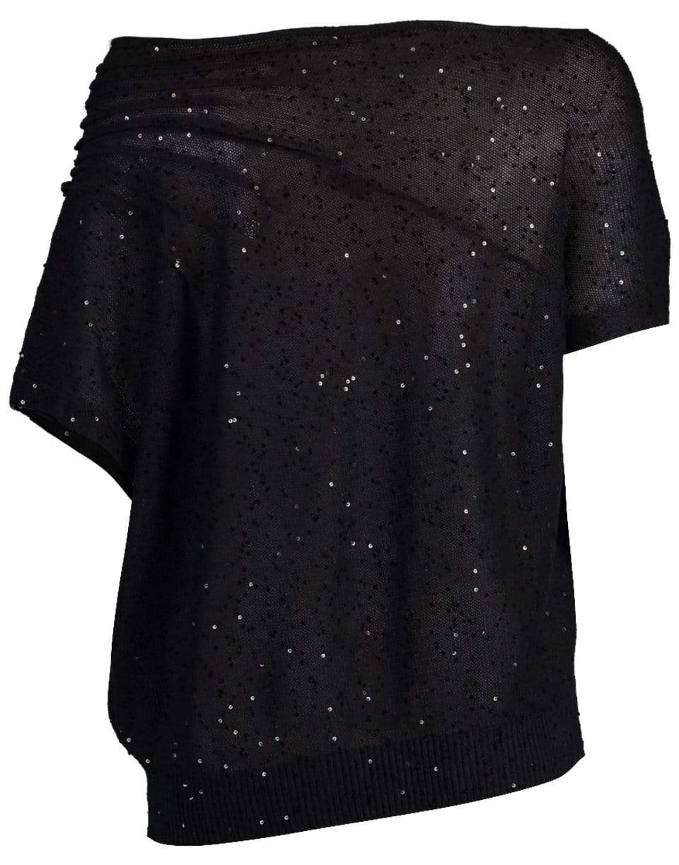 BRUNELLO CUCINELLI-Black Stone Pailllette Ruched Off Shoulder Knit-