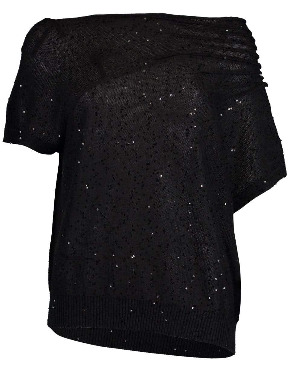 BRUNELLO CUCINELLI-Black Stone Pailllette Ruched Off Shoulder Knit-