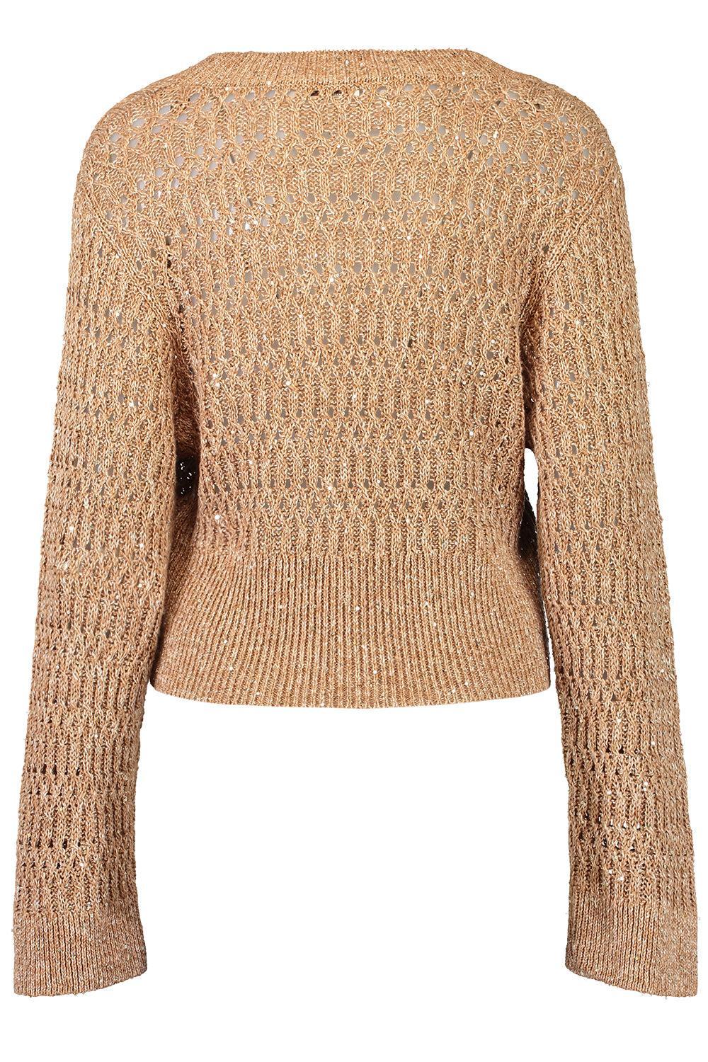 Braided V Neck Top-BROWN-XS-CLOTHINGTOPKNITS-BRUNELLO CUCINELLI