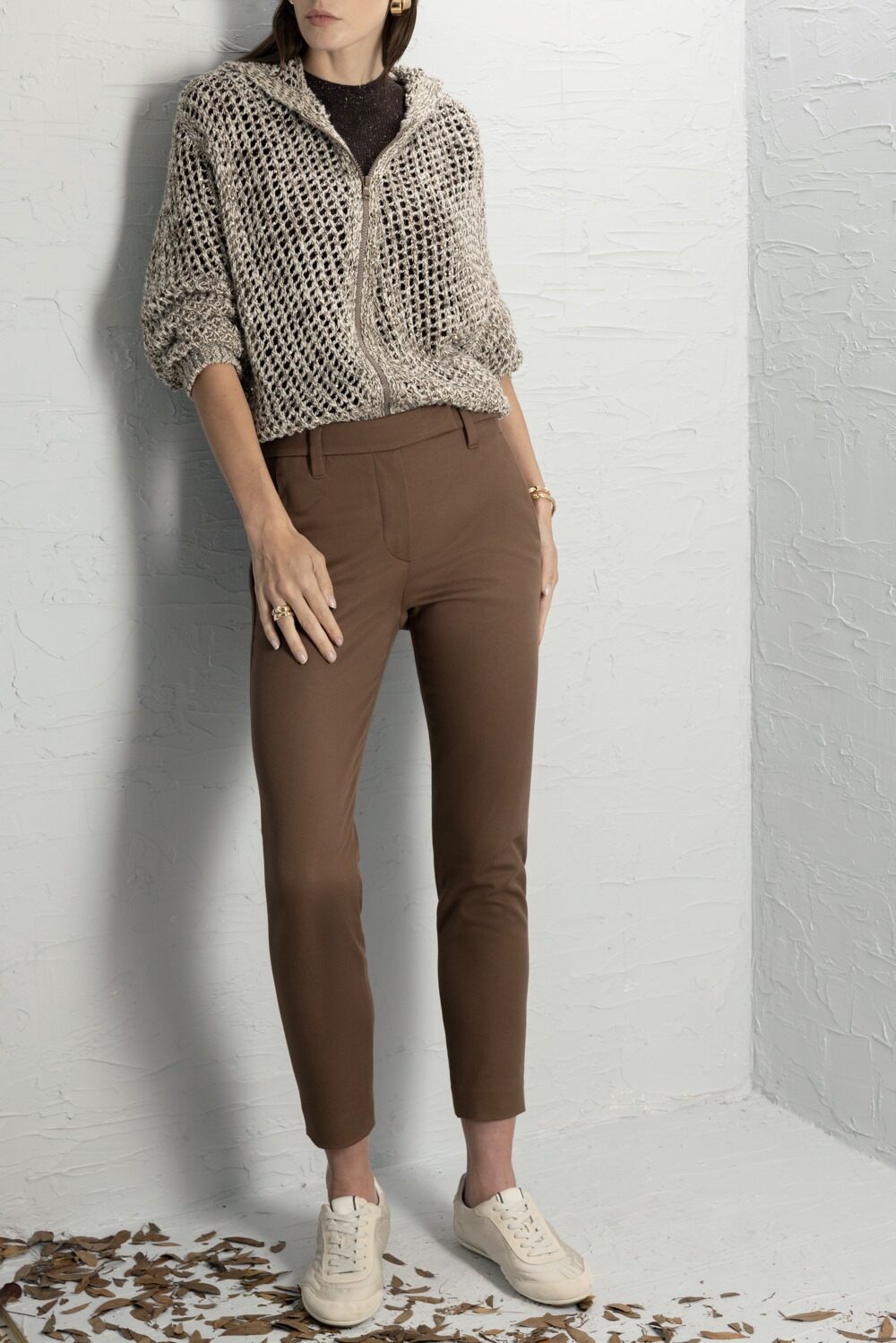 Open Weave Zip Cardigan-BROWN-XS-CLOTHINGTOPKNITS-BRUNELLO CUCINELLI