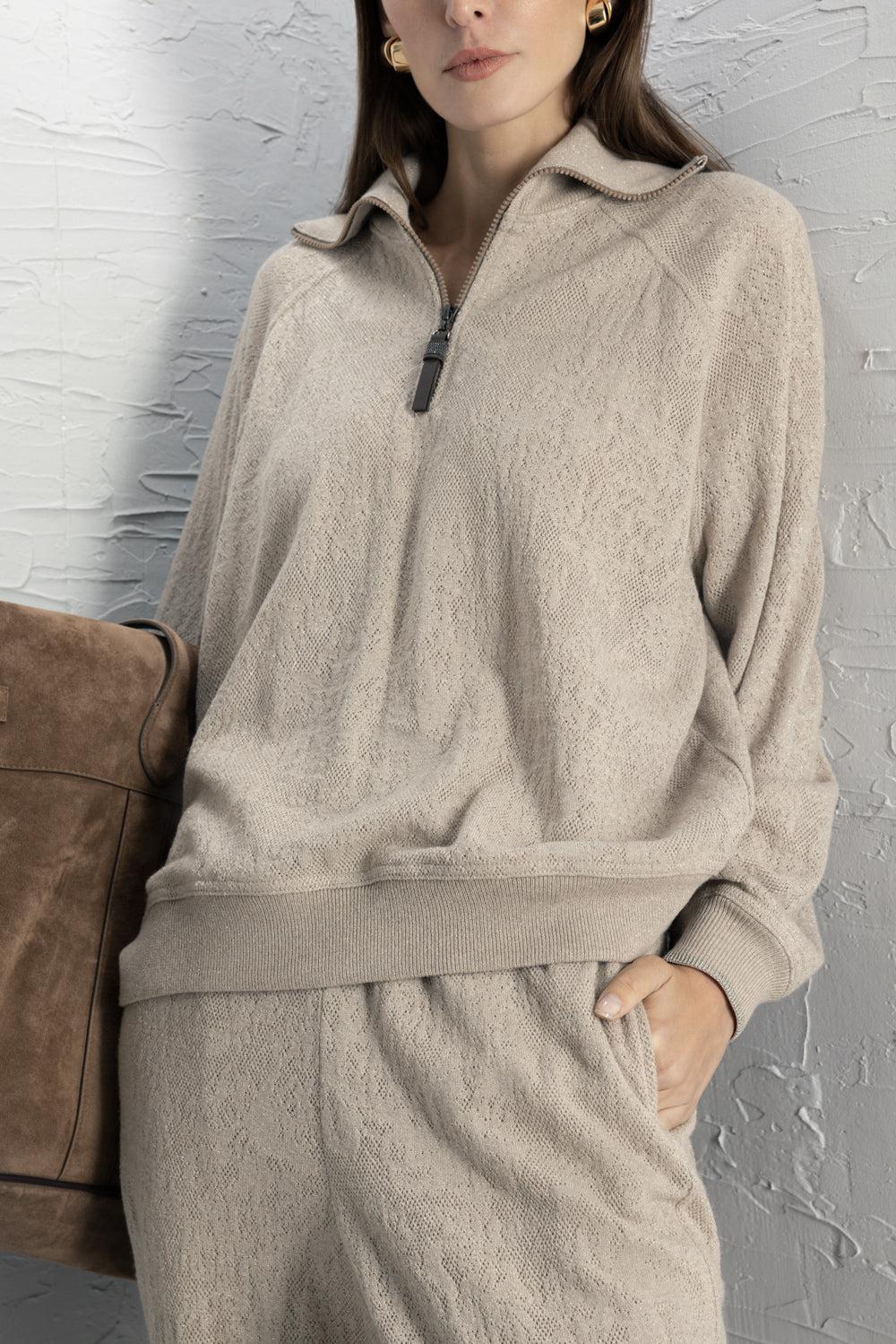 Long Sleeve Knit Pullover - Beige-BROWN-XXS-CLOTHINGTOPKNITS-BRUNELLO CUCINELLI