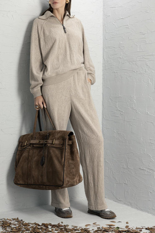 Long Sleeve Knit Pullover - Beige-BROWN-XXS-CLOTHINGTOPKNITS-BRUNELLO CUCINELLI