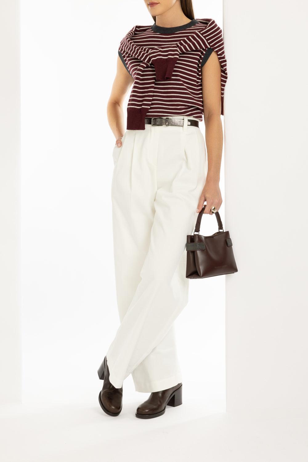 Striped Knit Tank-BURGUNDY/CREAM-XS-CLOTHINGTOPKNITS-BRUNELLO CUCINELLI