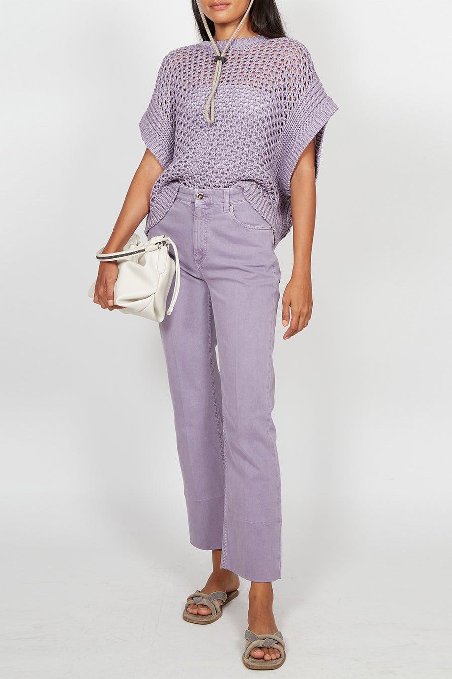 BRUNELLO CUCINELLI-Open Weave Cap Sleeve Sweater-