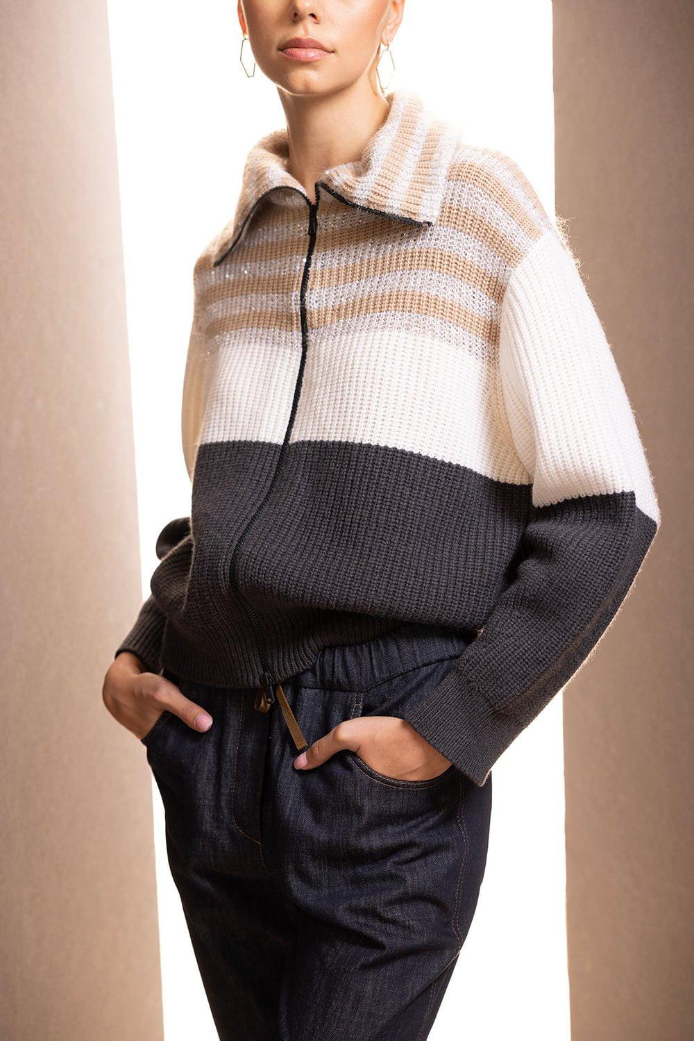 BRUNELLO CUCINELLI-Sequin Rib Knit Cardigan-