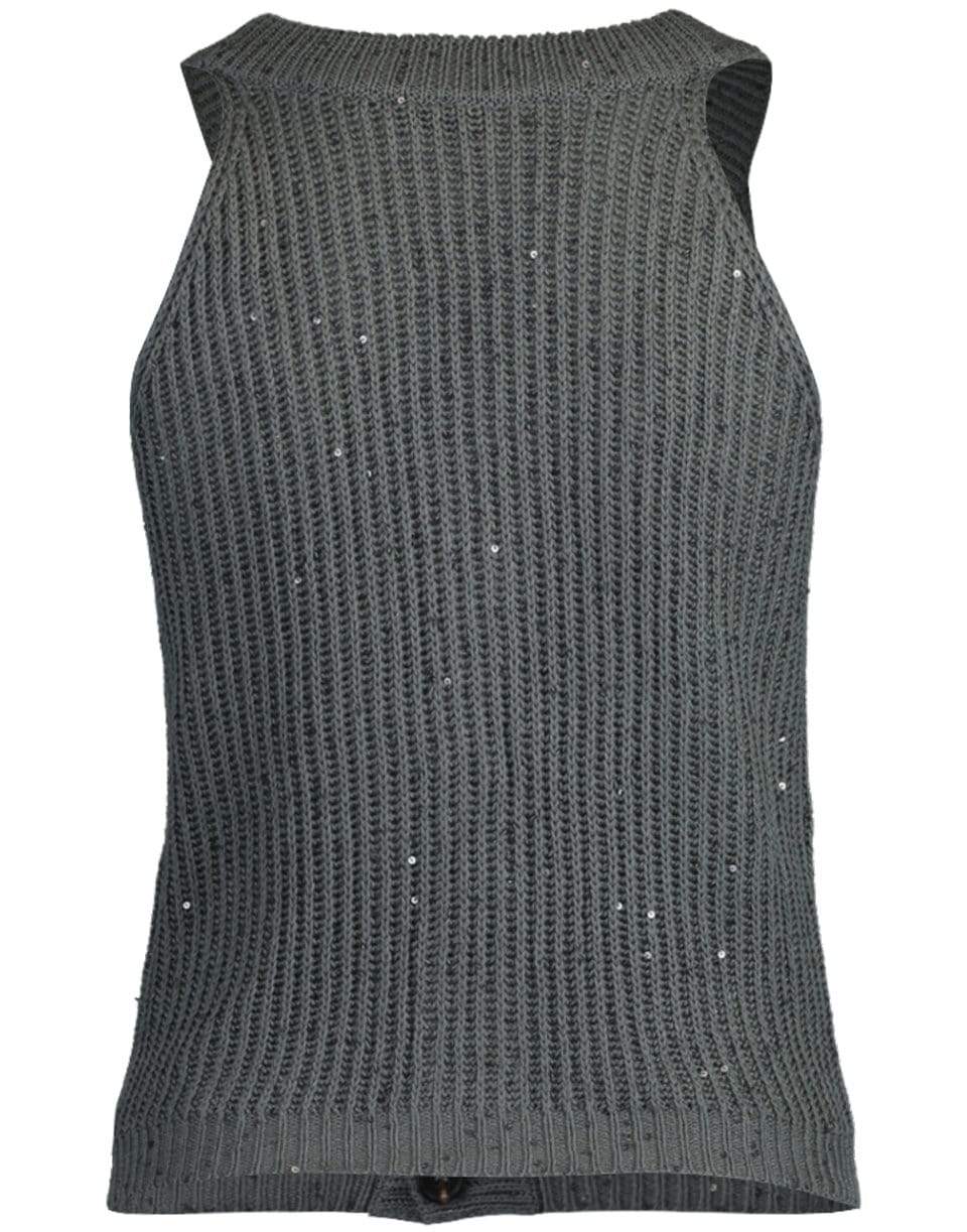 BRUNELLO CUCINELLI-Sleeveless Paillette Embroidered V-Neck Knit-