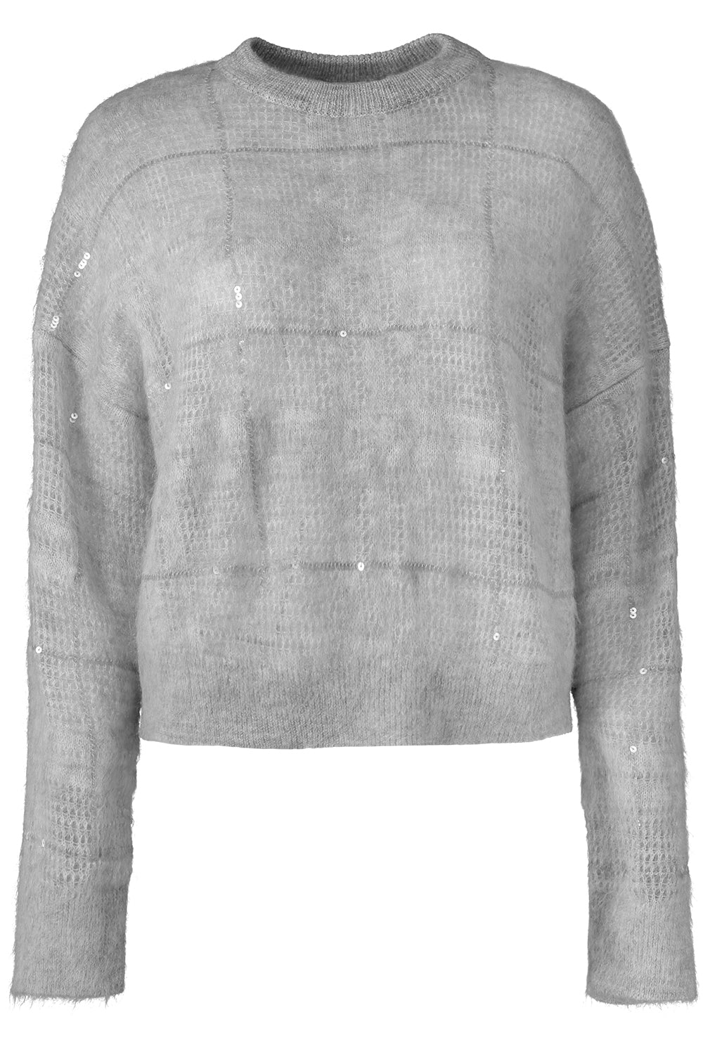 Long Sleeve Plaid Embroiered Sweater-GREY-XS-CLOTHINGTOPKNITS-BRUNELLO CUCINELLI