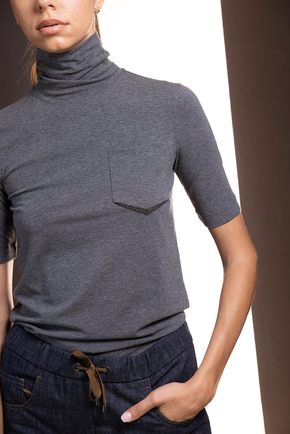 BRUNELLO CUCINELLI-Monili Pocket Stretch Turtleneck-