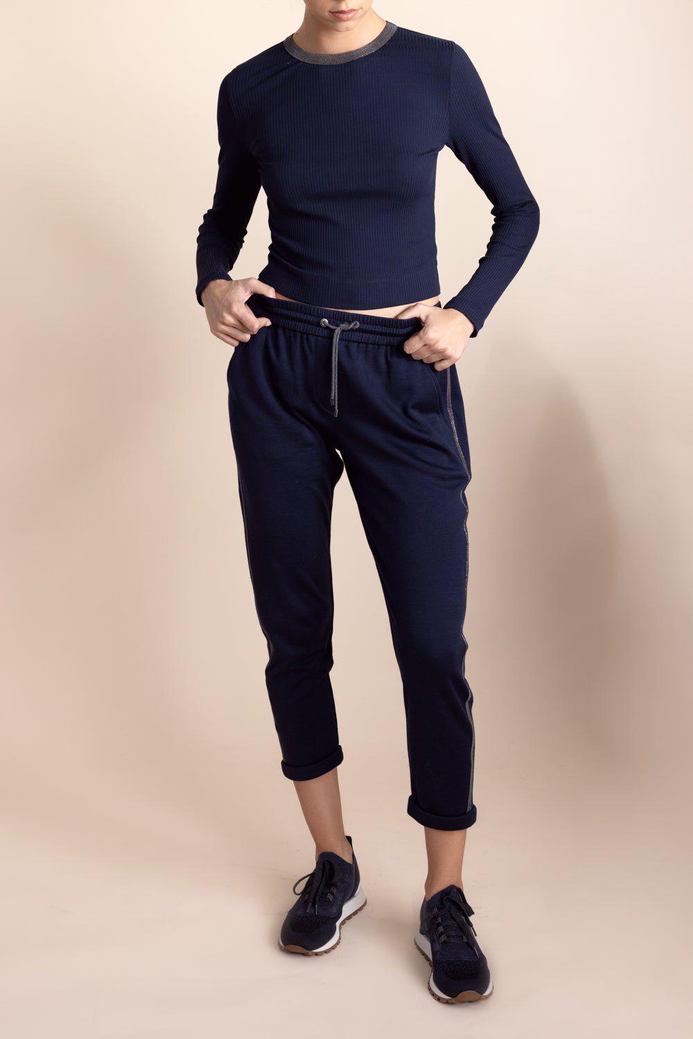 BRUNELLO CUCINELLI-Monili-Trim Wide Rib Top-NAVY