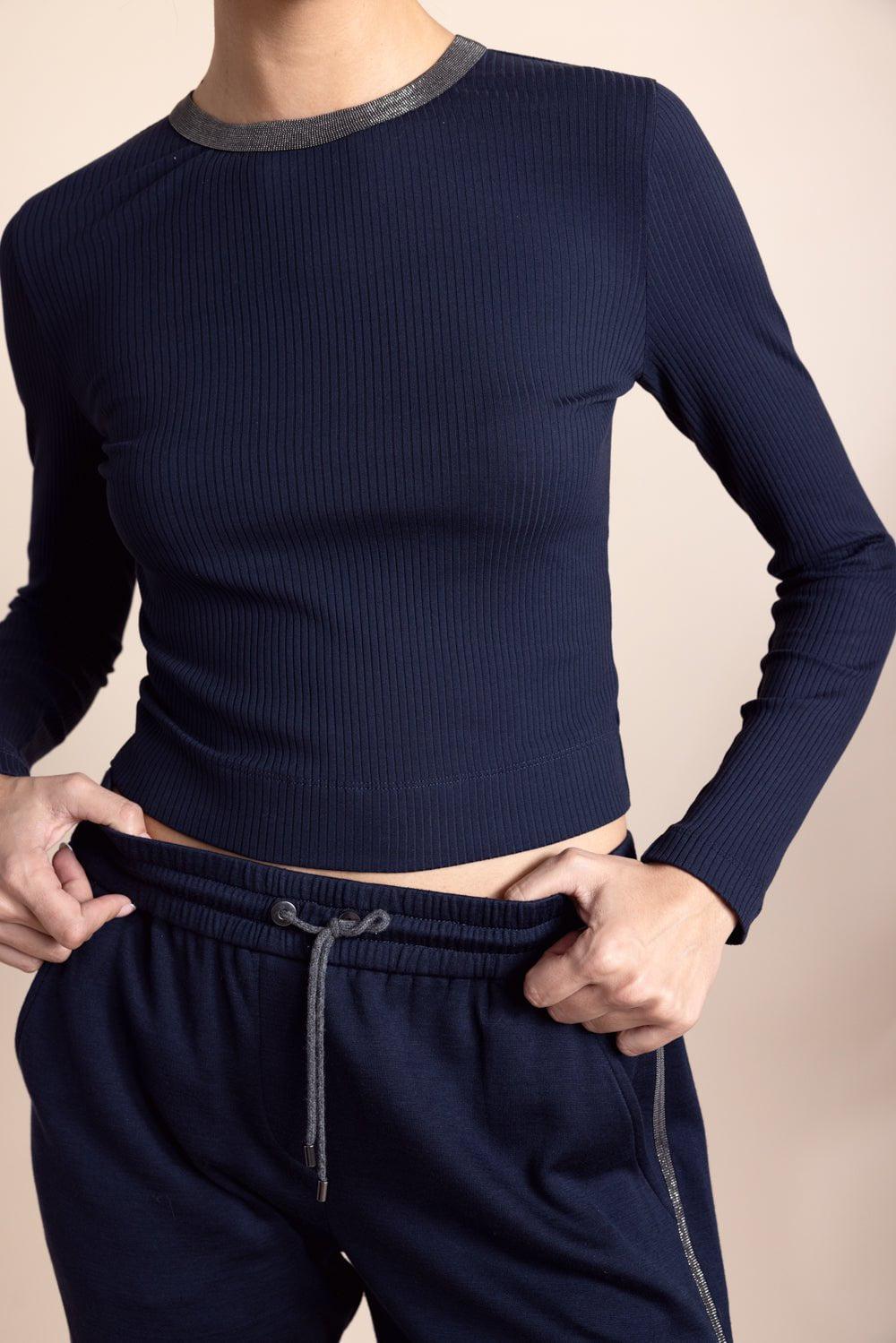 BRUNELLO CUCINELLI-Monili-Trim Wide Rib Top-NAVY