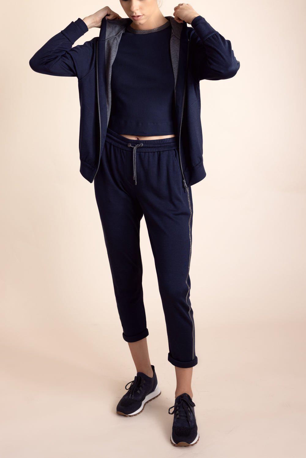 BRUNELLO CUCINELLI-Monili-Trim Wide Rib Top-NAVY