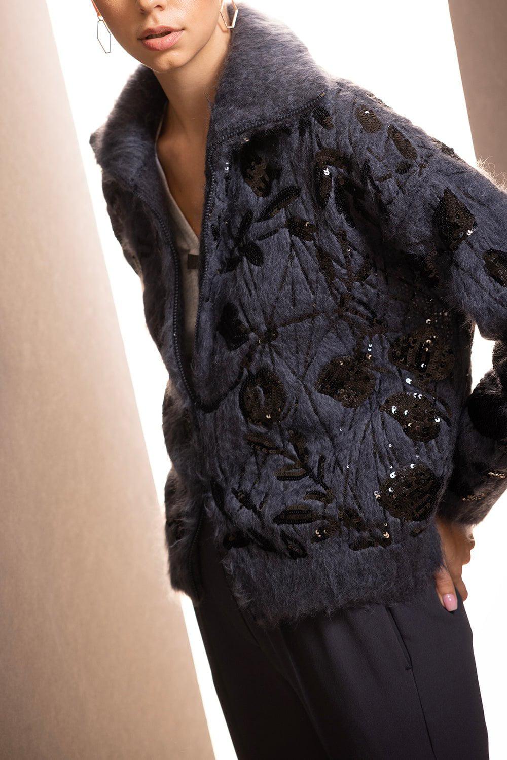 BRUNELLO CUCINELLI-Dazzling Embroidery Zip Up Cardigan-