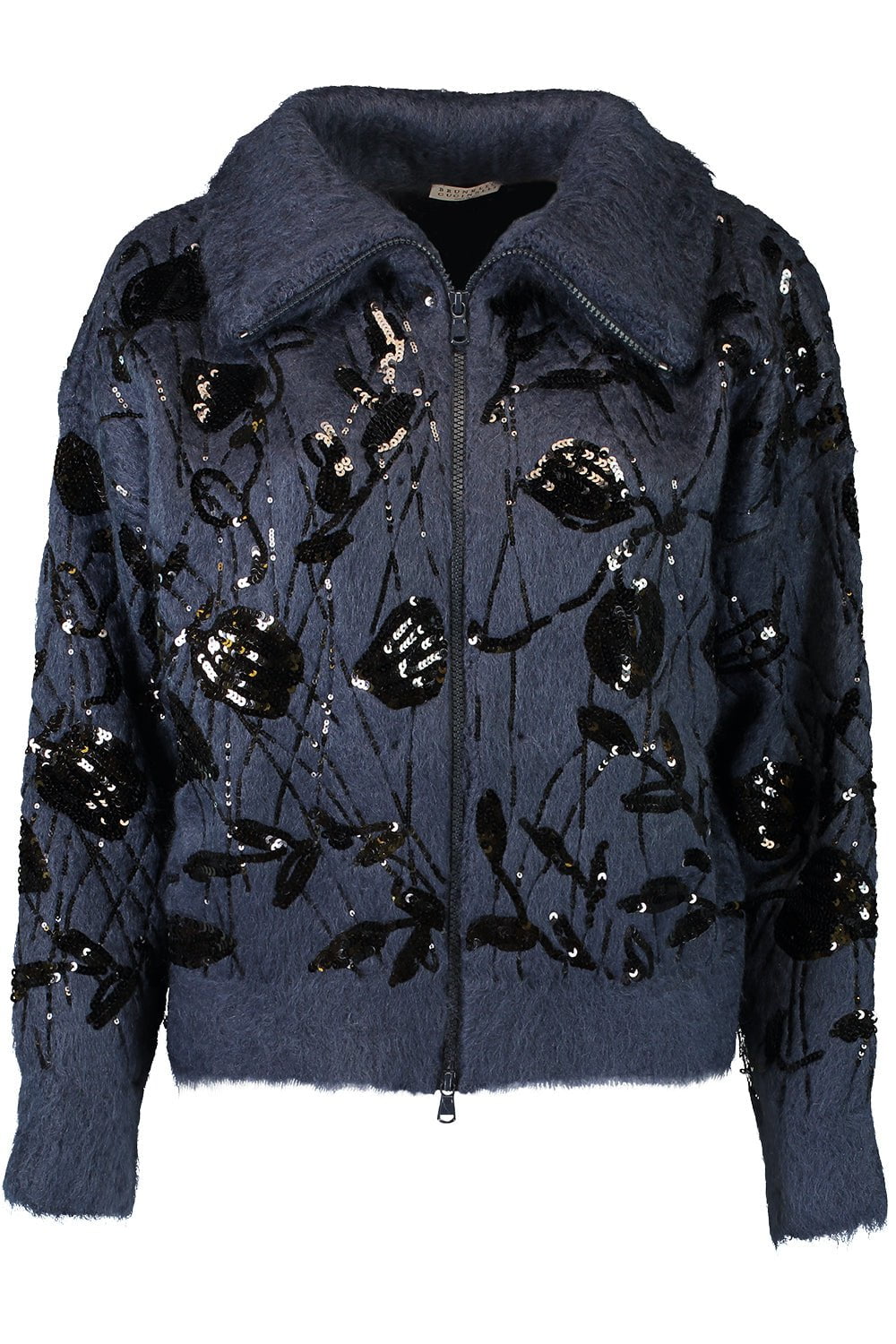 BRUNELLO CUCINELLI-Dazzling Embroidery Zip Up Cardigan-