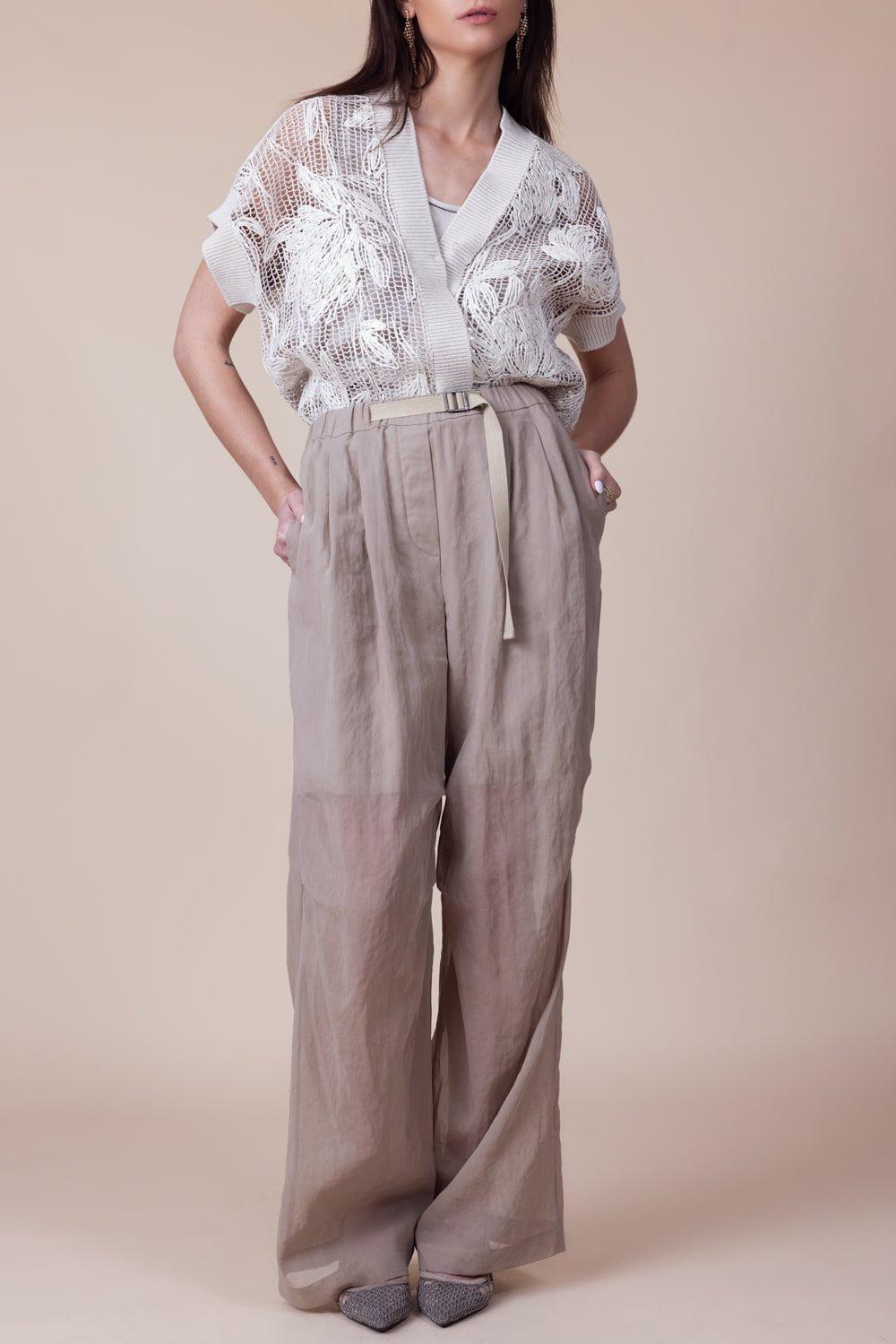BRUNELLO CUCINELLI-Rustic Magnolia Embroidered Cardigan-