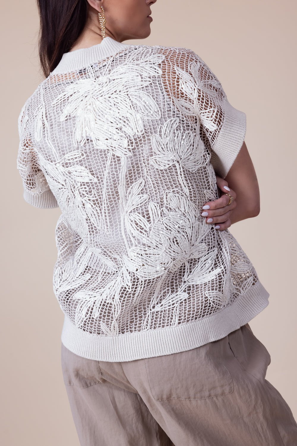 BRUNELLO CUCINELLI-Rustic Magnolia Embroidered Cardigan-