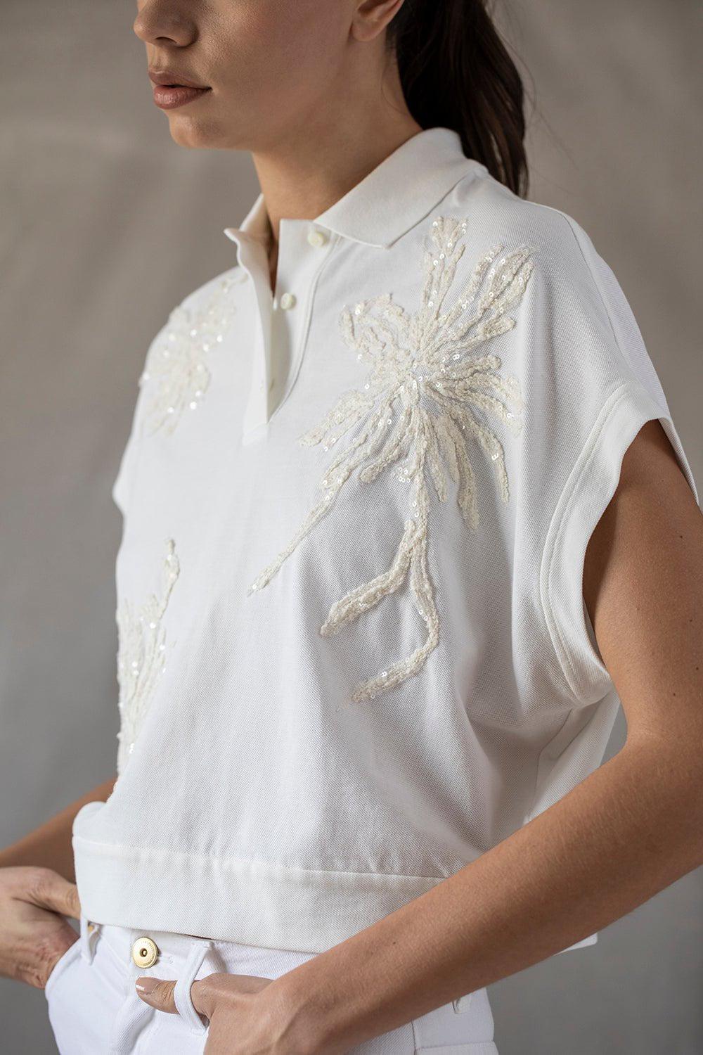 BRUNELLO CUCINELLI-Embroidered Flower Polo-
