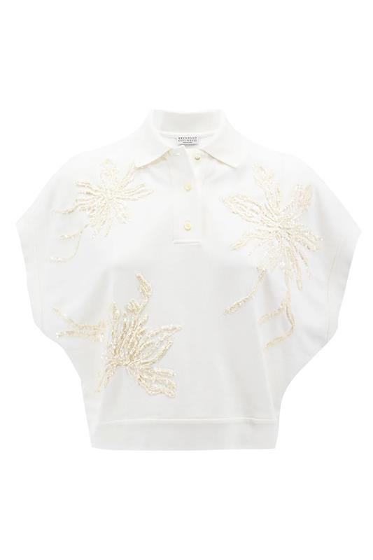 BRUNELLO CUCINELLI-Embroidered Flower Polo-