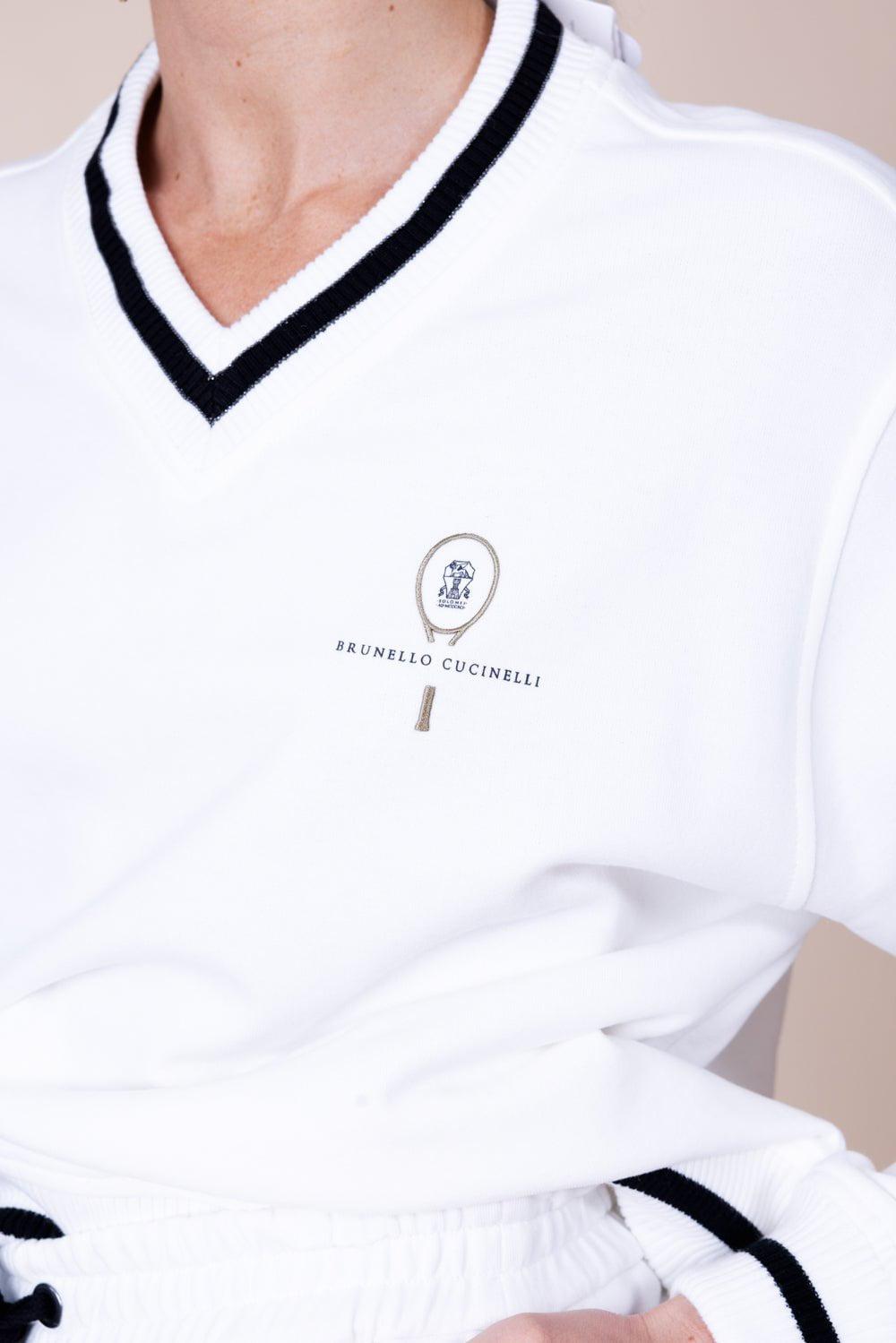 BRUNELLO CUCINELLI-Logo Embroidered Vneck Pullover-