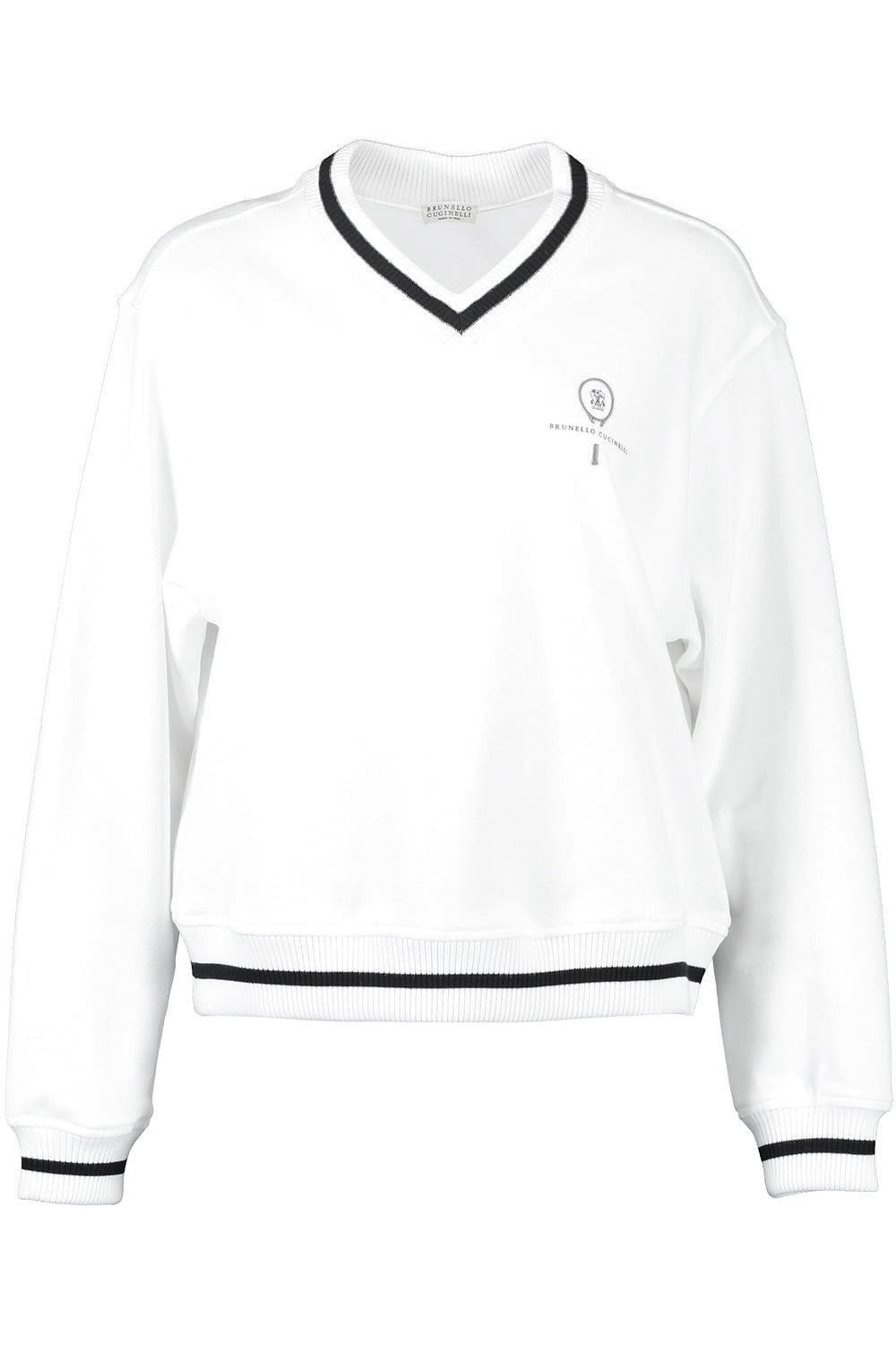 BRUNELLO CUCINELLI-Logo Embroidered Vneck Pullover-