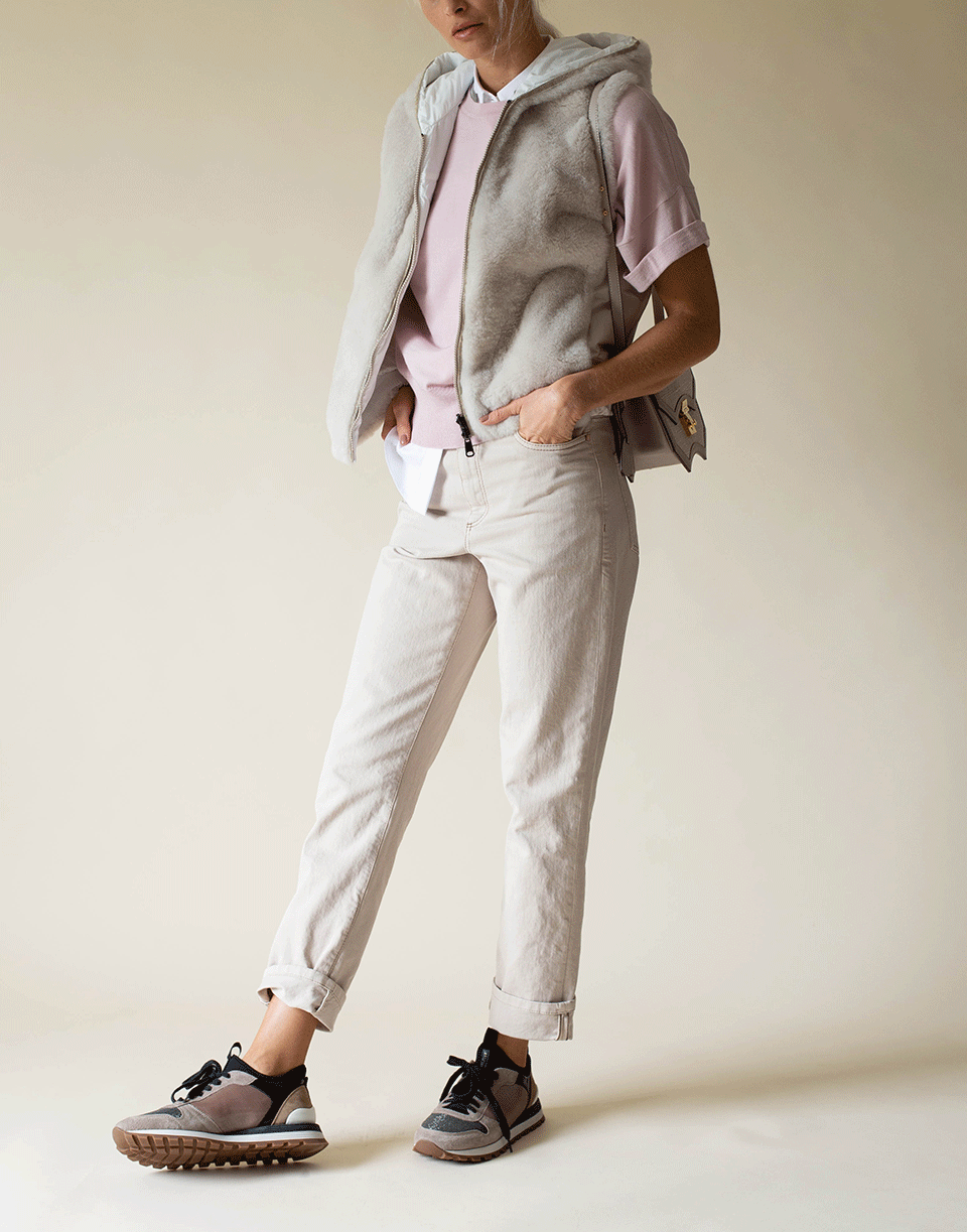 BRUNELLO CUCINELLI-Pink Short Sleeve Monili Collar Knit-