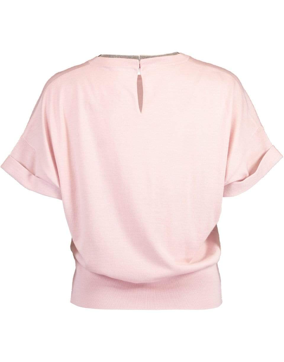 BRUNELLO CUCINELLI-Pink Short Sleeve Monili Collar Knit-