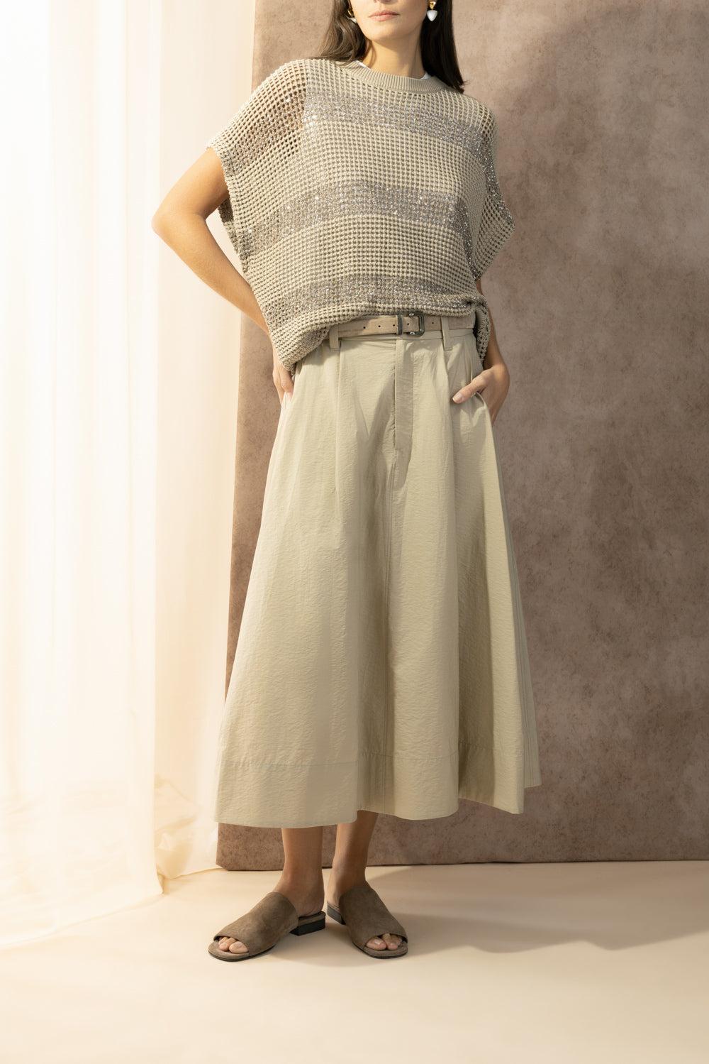 Water Reflection Kimono Crewneck - Dark Sand-STRIPE-XS-CLOTHINGTOPKNITS-BRUNELLO CUCINELLI