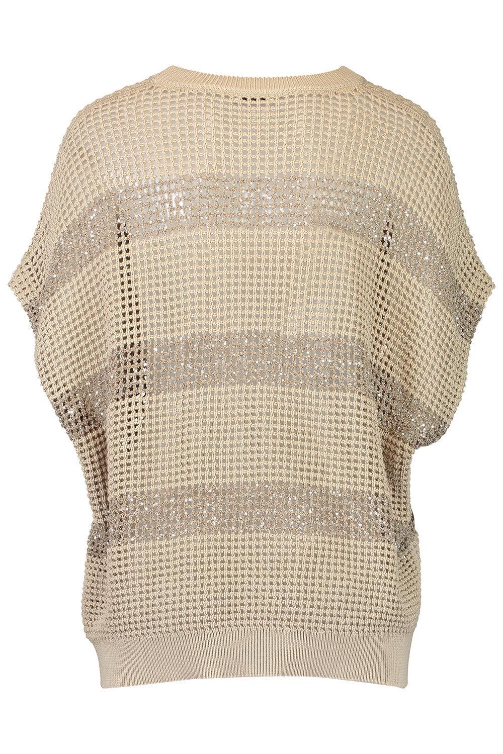 Water Reflection Kimono Crewneck - Dark Sand-STRIPE-XS-CLOTHINGTOPKNITS-BRUNELLO CUCINELLI