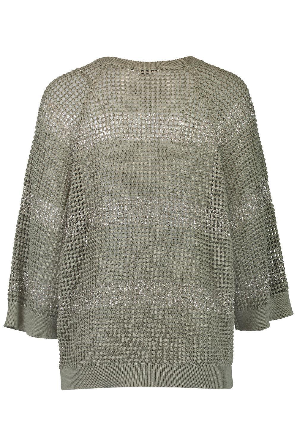 Water Reflection Kimono Crewneck - Khaki Rosemary-STRIPE-XS-CLOTHINGTOPKNITS-BRUNELLO CUCINELLI