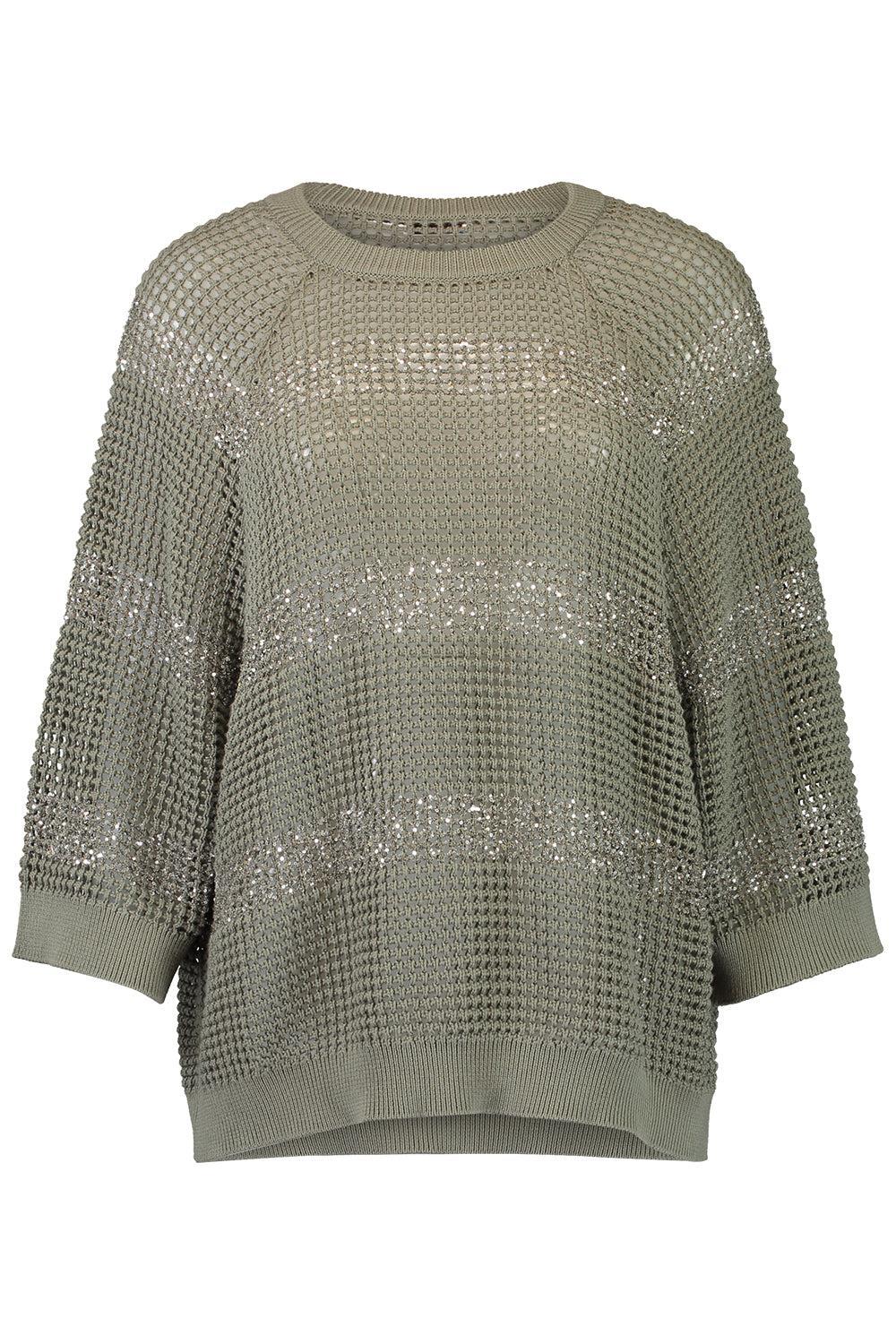 Water Reflection Kimono Crewneck - Khaki Rosemary-STRIPE-XS-CLOTHINGTOPKNITS-BRUNELLO CUCINELLI