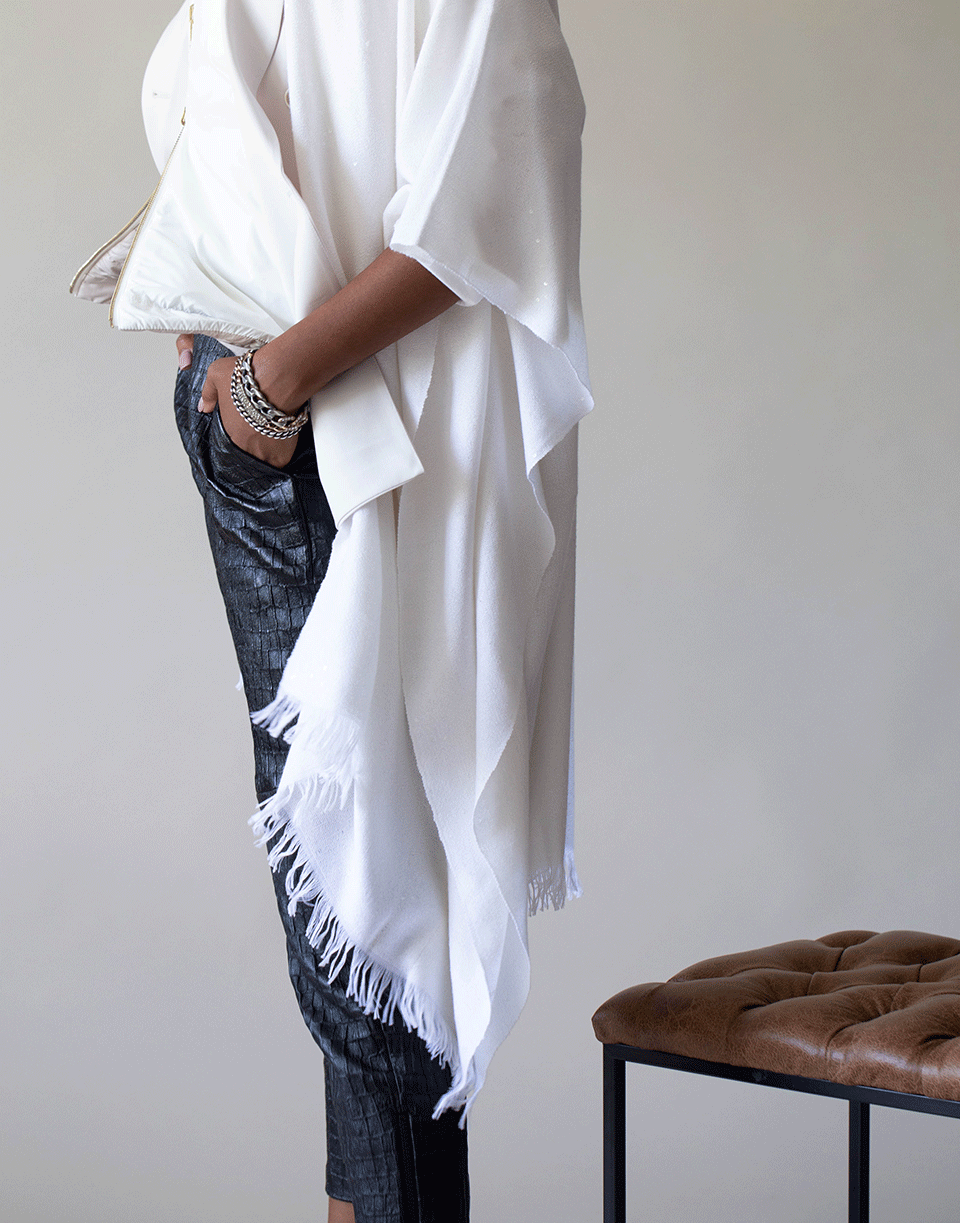 BRUNELLO CUCINELLI-Warm White Cash Silk and Paillette Shawl-WARMWHT